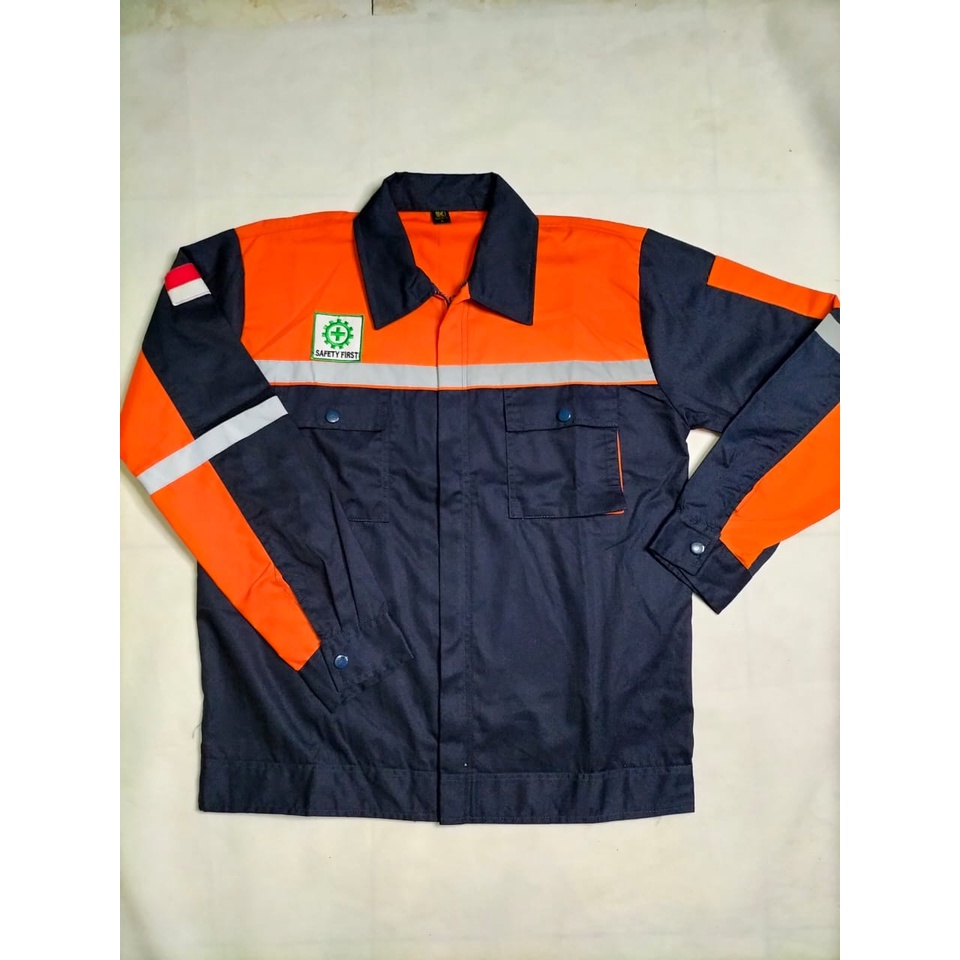 Kemeja Safety | Wearpack Proyek Lengan Panjang | Oranye - Navy