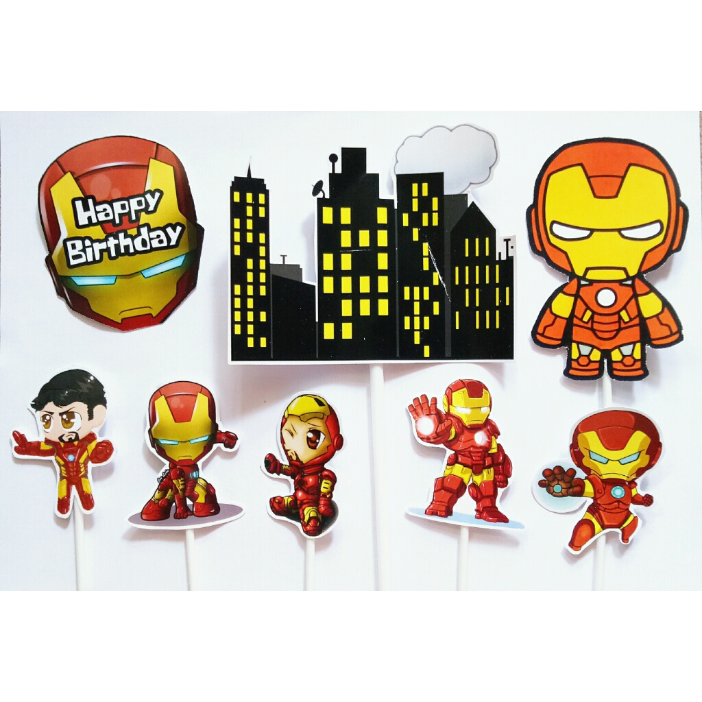 satu set cake topper hiasan kue ulang tahun karakter ironman iron man IRONMAN the avengers
