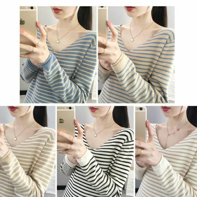 Basic Stripe Sweater Soft Knit Import TM (29015)