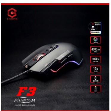 Mouse gaming cyborg wired usb 2.0 optical 4000dpi 60ips 20g 8d 1Khz rgb macro phantom f3 f-3