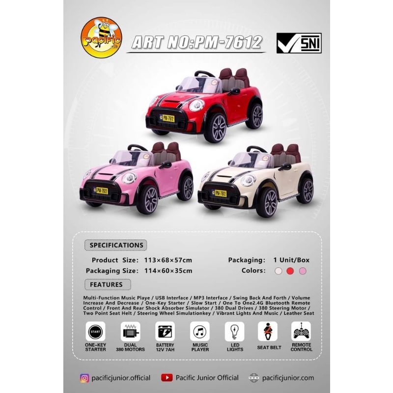 MAINAN MOBIL AKI ANAK MINI COOPER PM7612 PM-7612 PM 7612 PM 7612+ BAN KARET