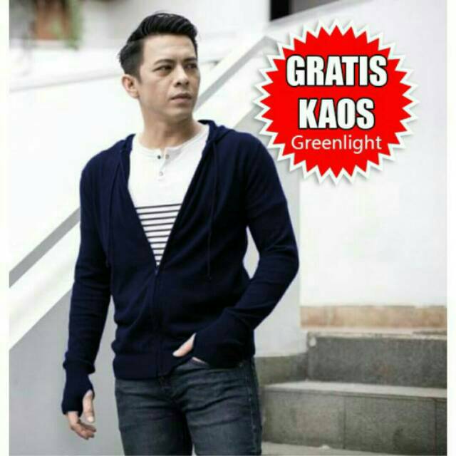 Jaket Sweater Knit Hoodie Rajut Greenlight Ariel Noah Murah - Navy