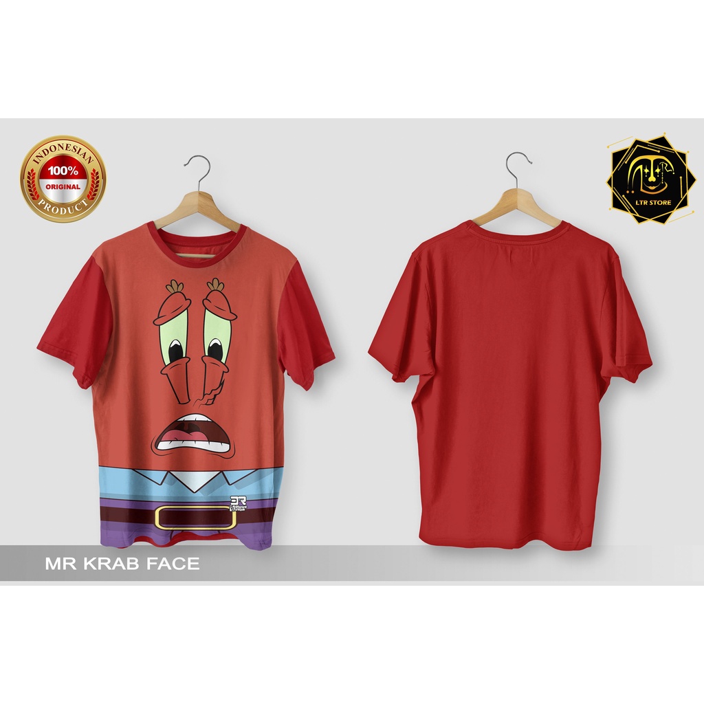 [ BAYAR DI TEMPAT ] BAJU PRINTING GAMBAR KARTUN SPONGEBOB SQUAREPANTS MR KRAB FACE - KAOS DISTRO ORI