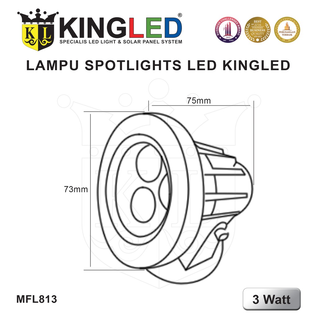 KINGLED Lampu Sorot LED ada kaki 3Watt-P/WW/BIRU/HIJAU/MERAH