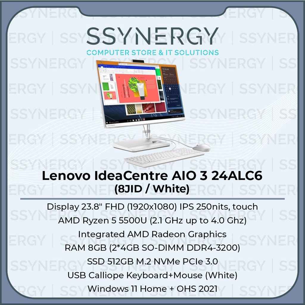 LENOVO AIO IDEACENTRE 3-24ALC6 8JID/8KID RYZEN 5-5500U/8GB/512GB/23.8