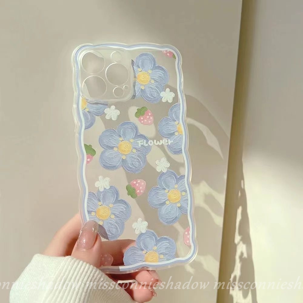 Soft Case Tpu Transparan Shockproof Motif Bunga Stroberi Untuk iPhone 7 8 Plus 11 12 13 Pro Max X XR XS Max 6 6s Plus SE 2020