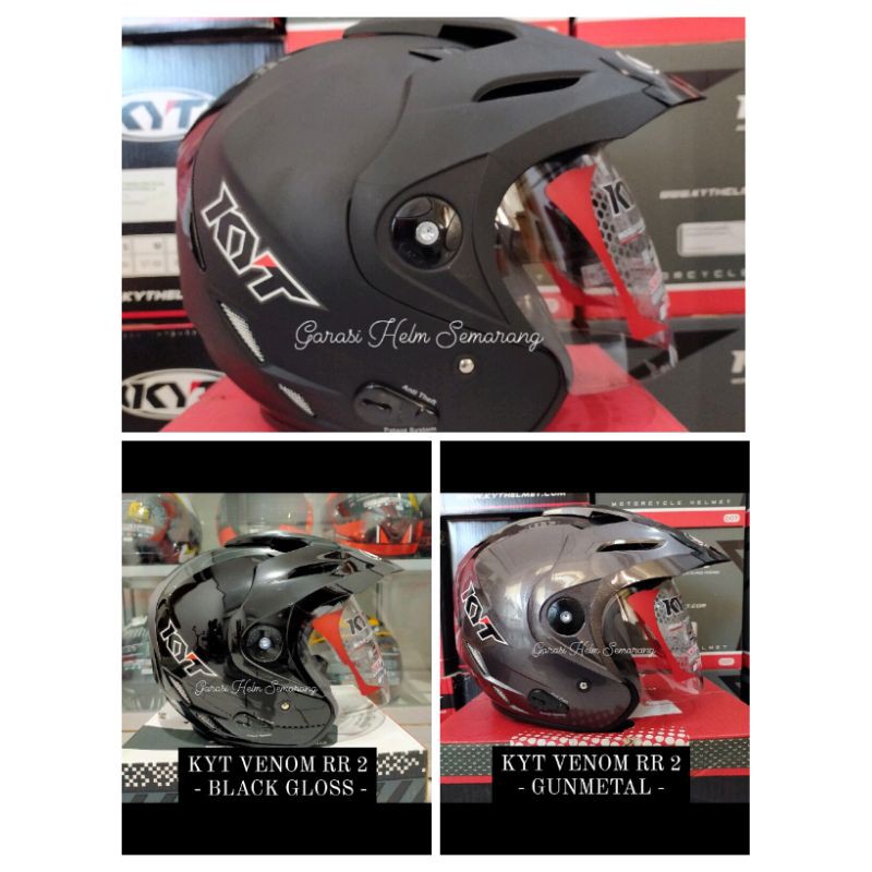 HELM HALF FACE KYT VENOM RR 2 GREY HELM TOPI KYT VENOM RR2 BLACK VENOM RR2 HITAM