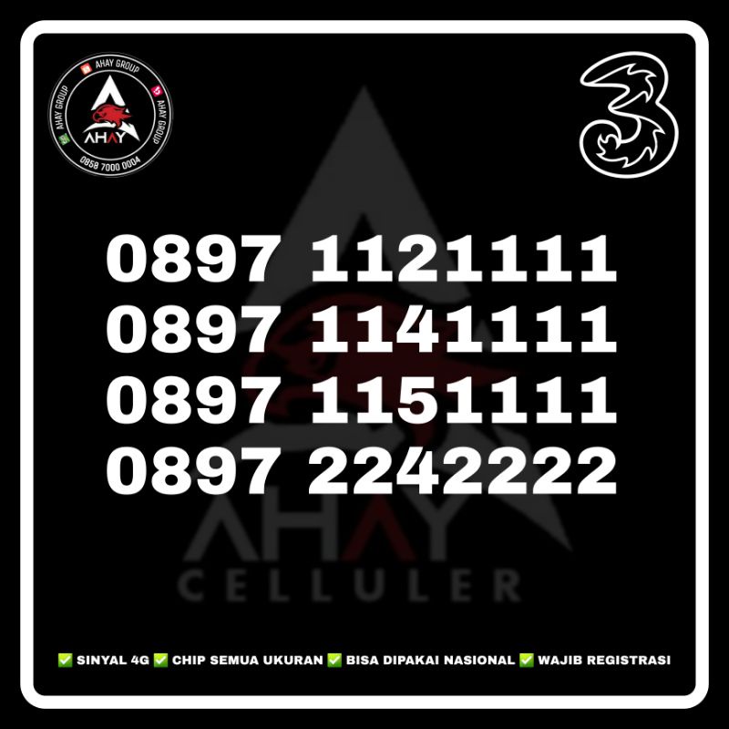 NOCAN NOMOR NOMER CANTIK 11 DIGIT TRI THREE 3 NYARIS SAPTA SEMPURNA 1111111 2222222 4444444 5555555 