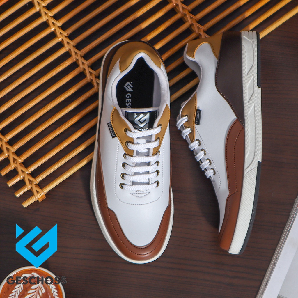 GESCHOSS ORIGINAL - Sneakers Pria Sepatu Tali Cowok Kasual Sepatu Lokal Sneakers Olahraga Sport Warna Putih 39-43