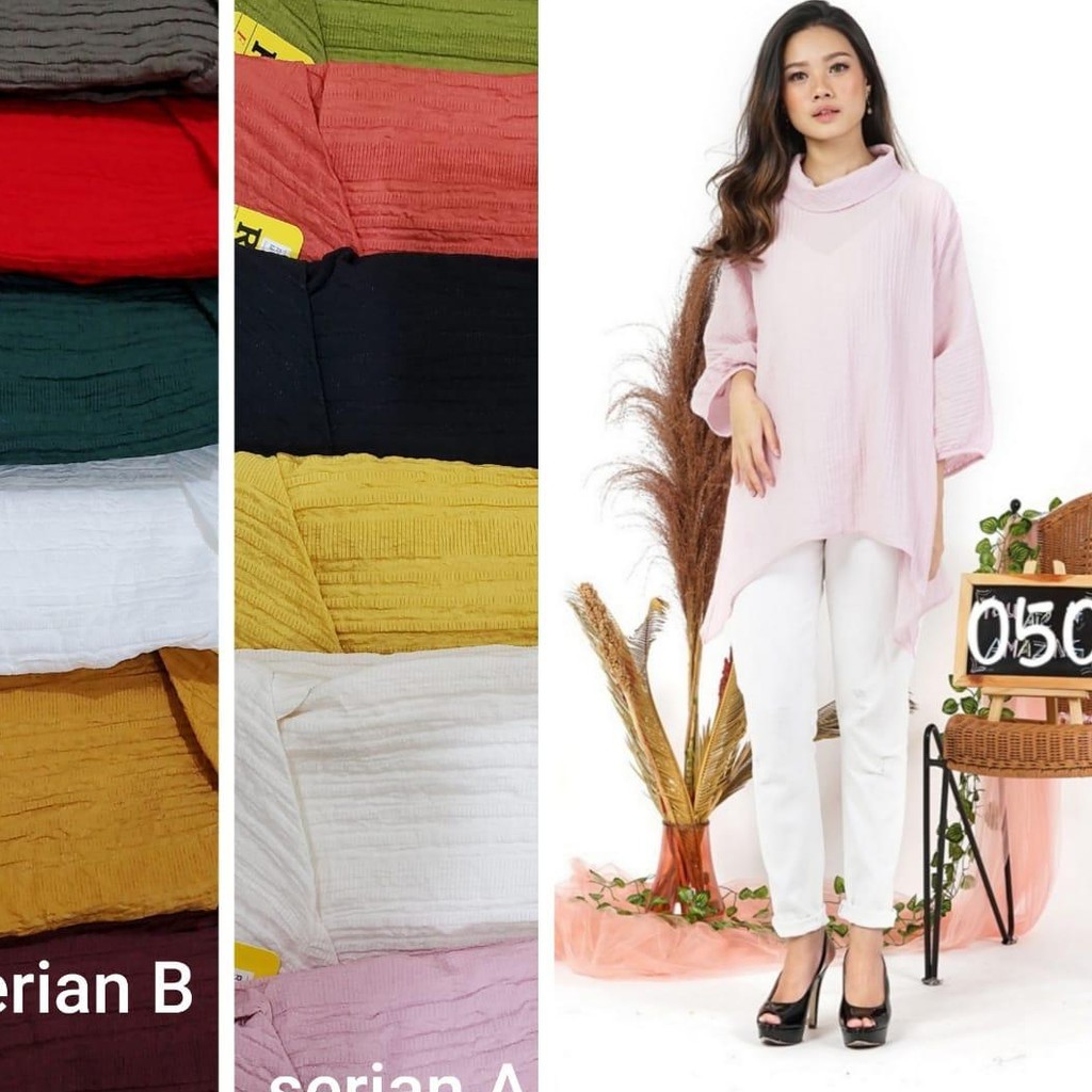 Blus Leher Atas/ Blus Turtle Neck Plisket