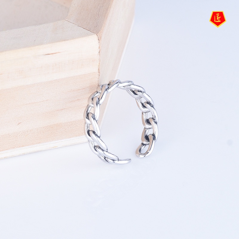 [Ready Stock]Black Punk Chain Vintage Silver Ring Japanese and Korean Simplicity