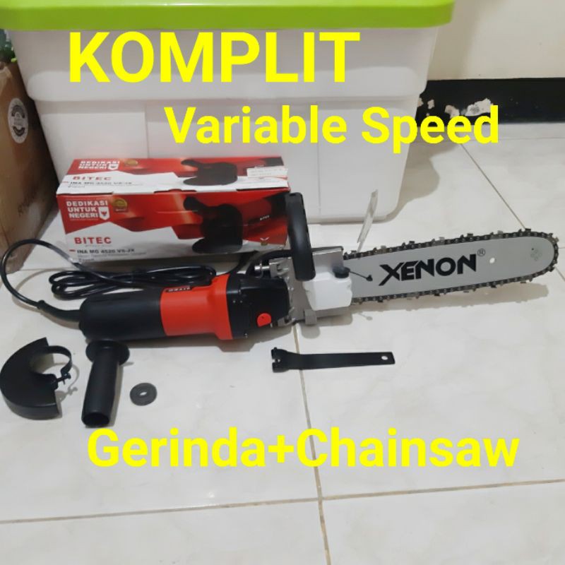 PAKET KOMPLIT mesin gerinda chainsaw Bitec Variable speed gurinda chain saw mini grenda chenso bitec