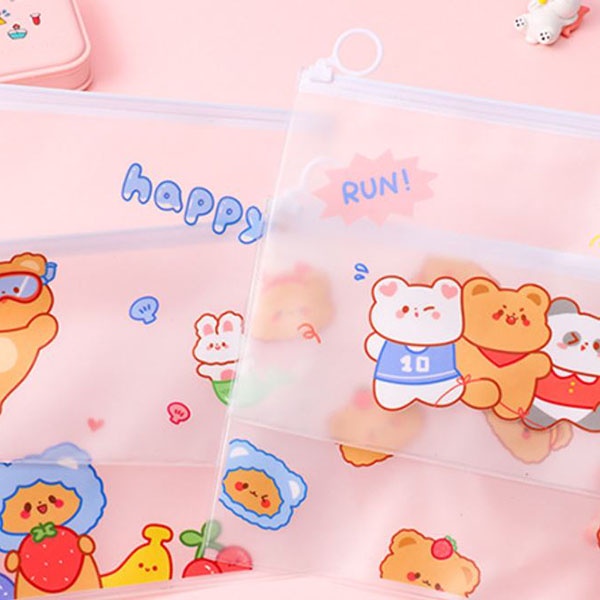 tempat pensil tempat masker transparan cute bear waterproof bag stp041(4e1)