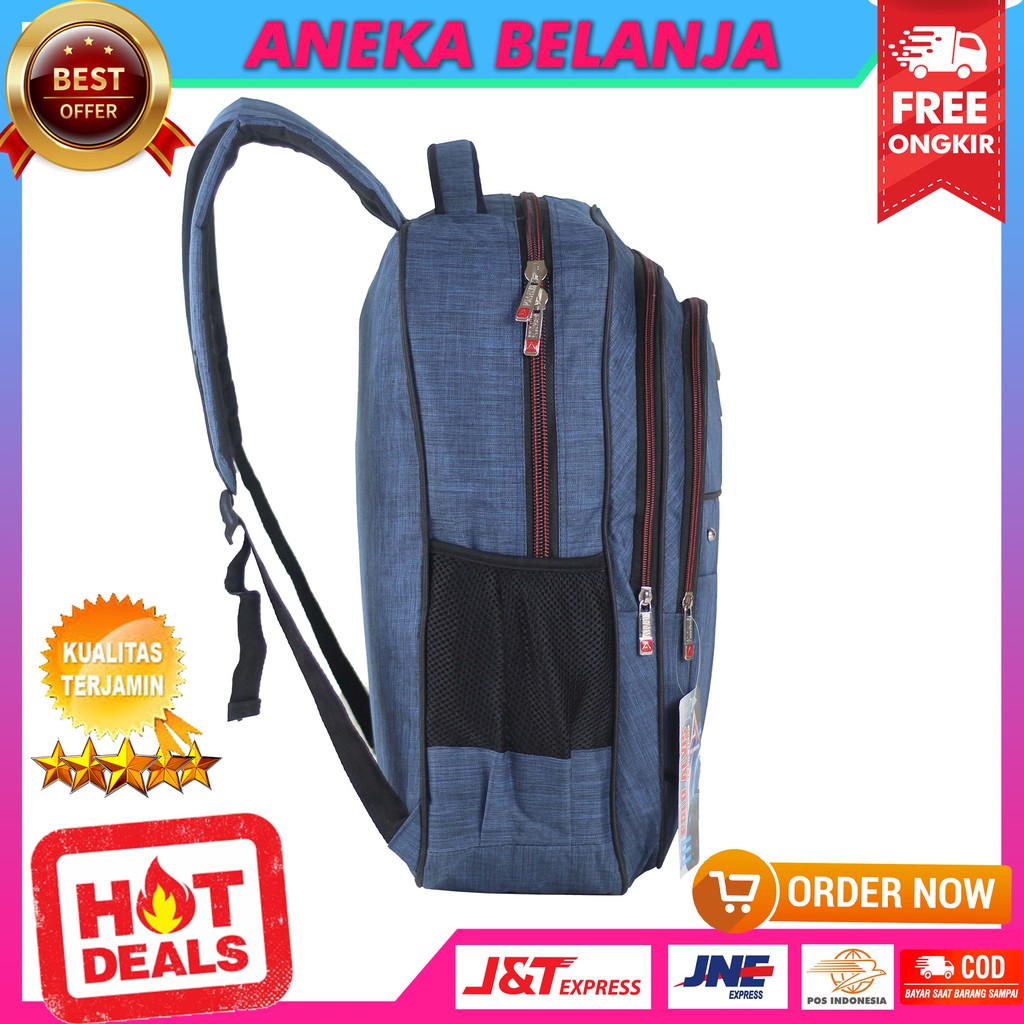 Tas Backpack Sekolah Kuliah Kerja ALVIS Bordir Biru Bonus Raincover Ransel Cowok Murah Multifungsi