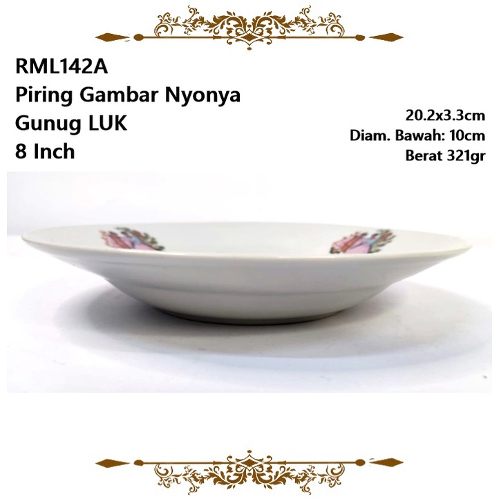 Piring Makan/Piring Sate Keramik Gambar Nyonya Gunung LUK 8 Inch