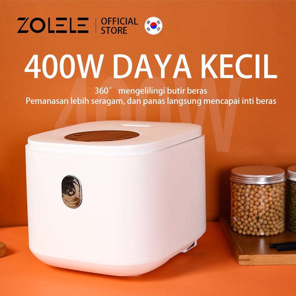 ZOLELE Rice Cooker Mini 24h Fungsi Reservasi Penanak Nasi 2-4 Porsi Multi Non Stick Cooking Pot Portable Non Stick Pressure Ricecooker Kecil Low Watt Steamer Elektrik Listrik ZB002