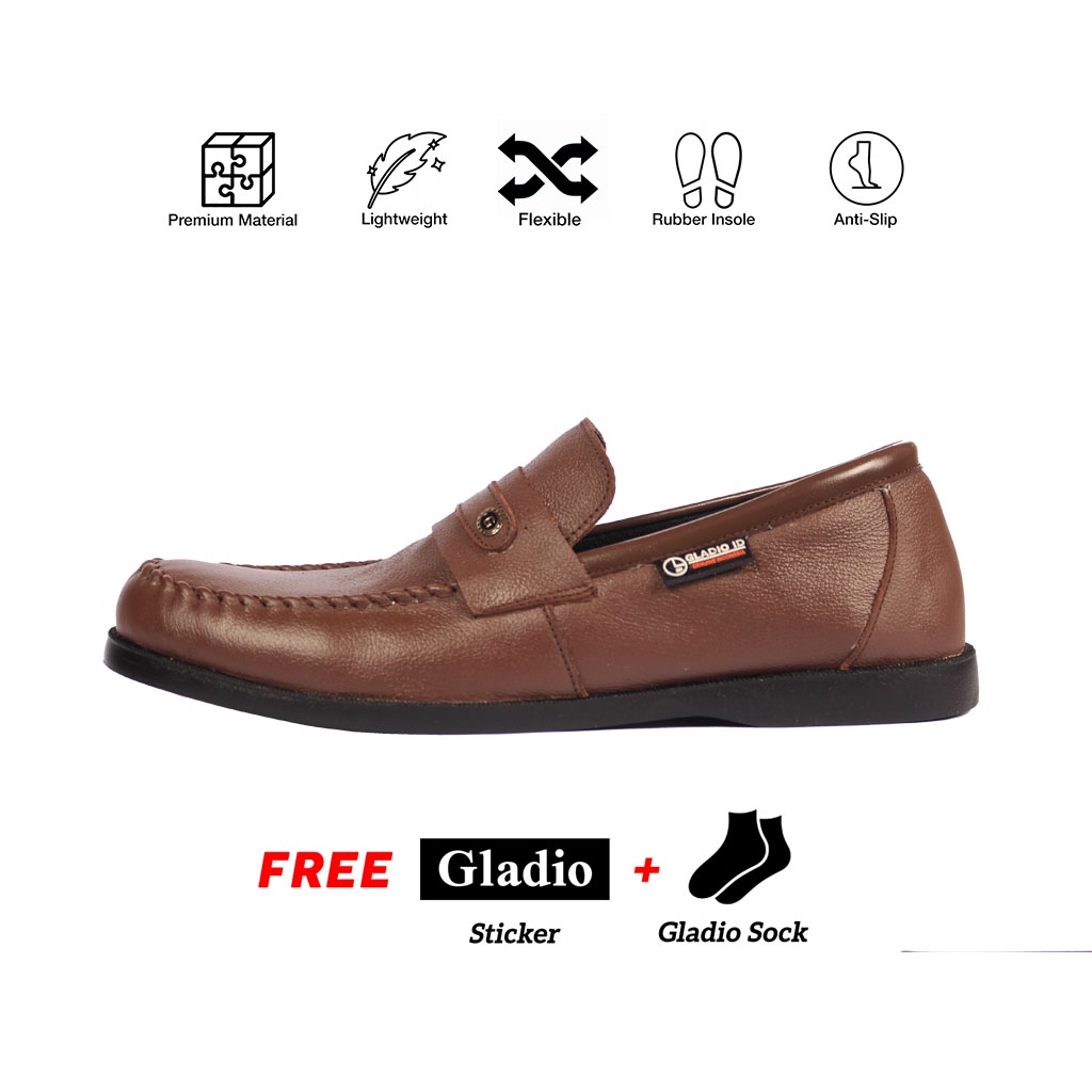 Sepatu Pria Slip on Gladio Bahan Kulit _ Gladio sparco coklat