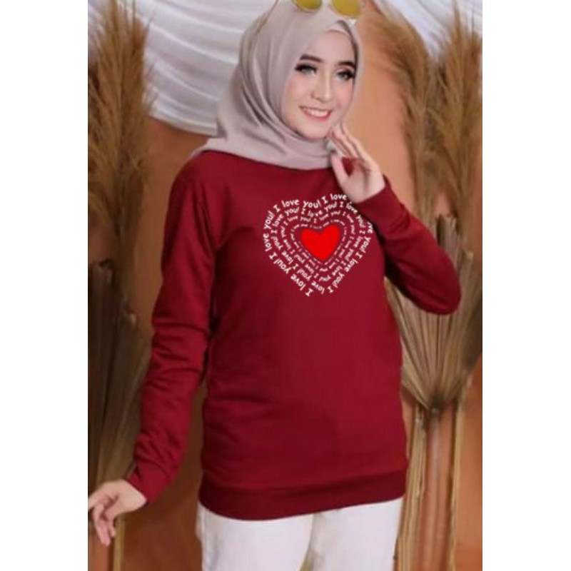 Kaos Lengan Panjang LOVE TULISAN/ Kaos Sweatshirt / Atasan Wanita / Atasan Wanita Lengan Panjang