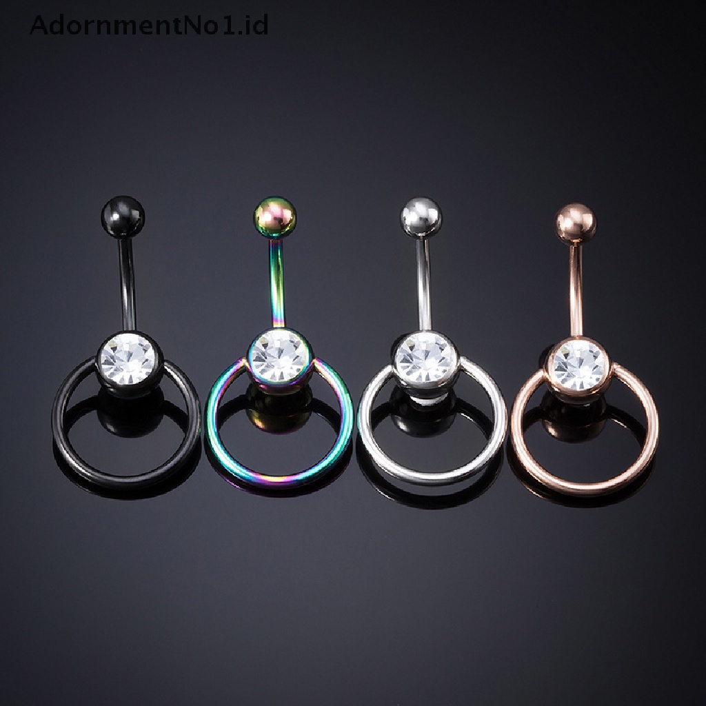 (AdornmentNo1) Cincin Tindik Pusar Bahan Stainless Steel Hias Kristal Untuk Wanita