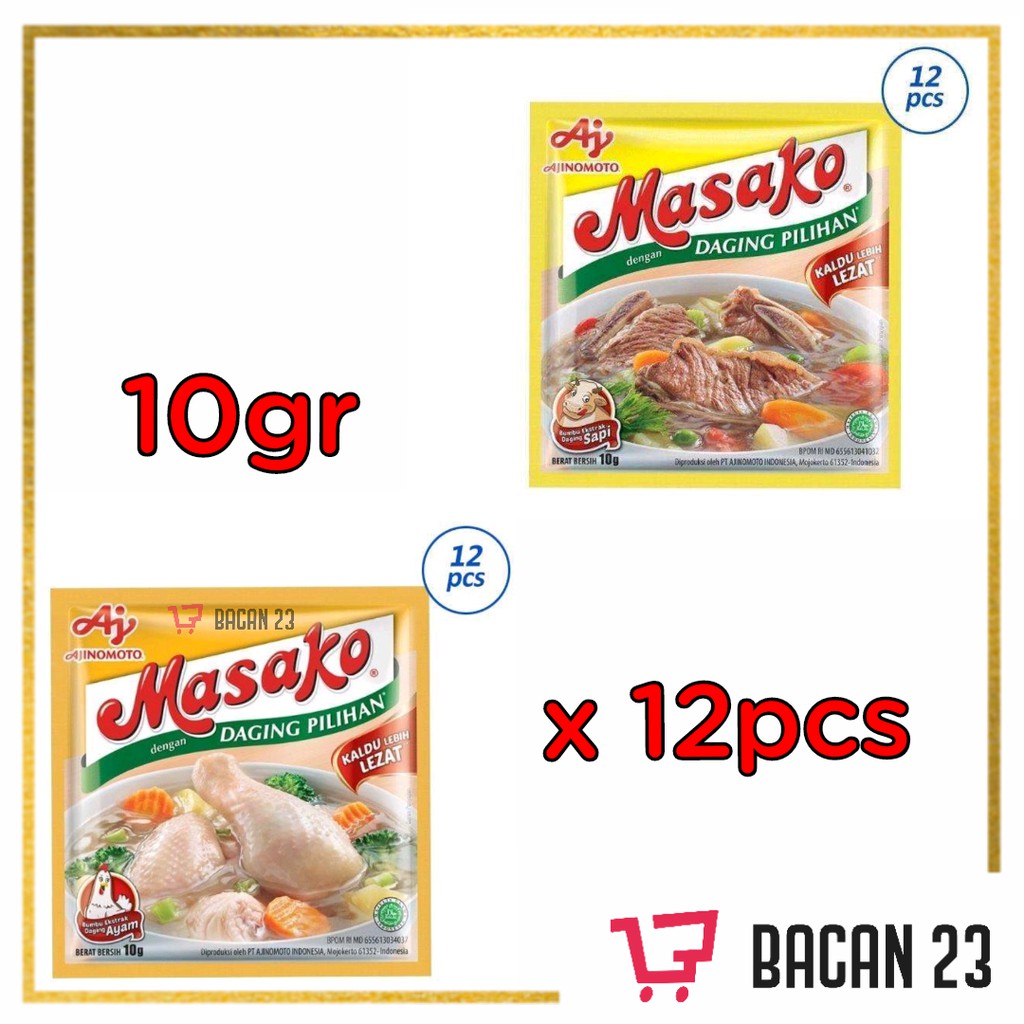 Masako Renceng Bumbu Kaldu ( 12pcsx10g ) ( Ayam - Sapi ) / Bumbu Sop / Bacan 23 - Bacan23