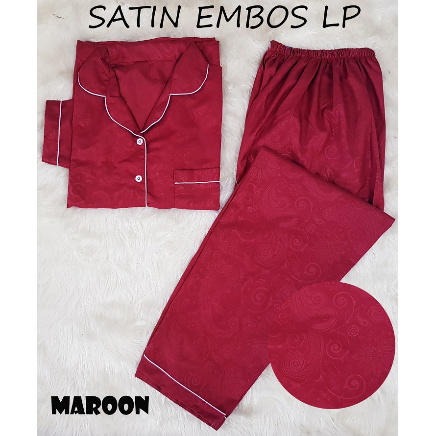 Rottenklass LP Piyama Saten Sleepwear Stelan Baju Tidur Lengan Panjang Celana Panjang Satin Embos-5