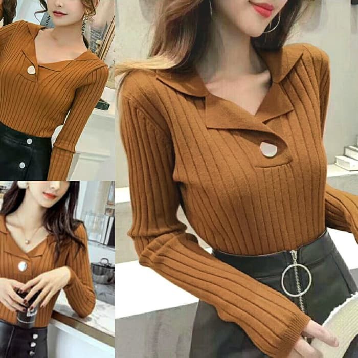 

Promo Terbatas - Blouse 3839 Knit Top Hitam Dan Coklat Import Rajut Good Quality