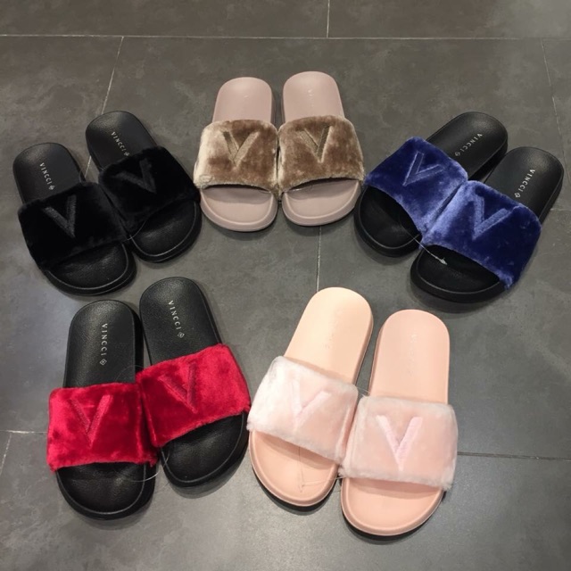 VINCCI VNC new arrival Flat sandal bulu fur suede beludru original sale
