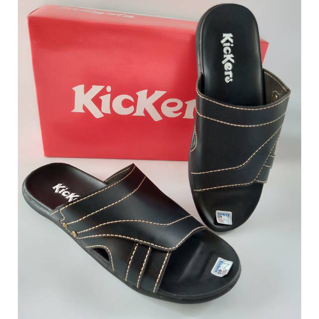  SANDAL  PRIA  SLIDE KICKERS  SLOP HITAM Shopee  Indonesia