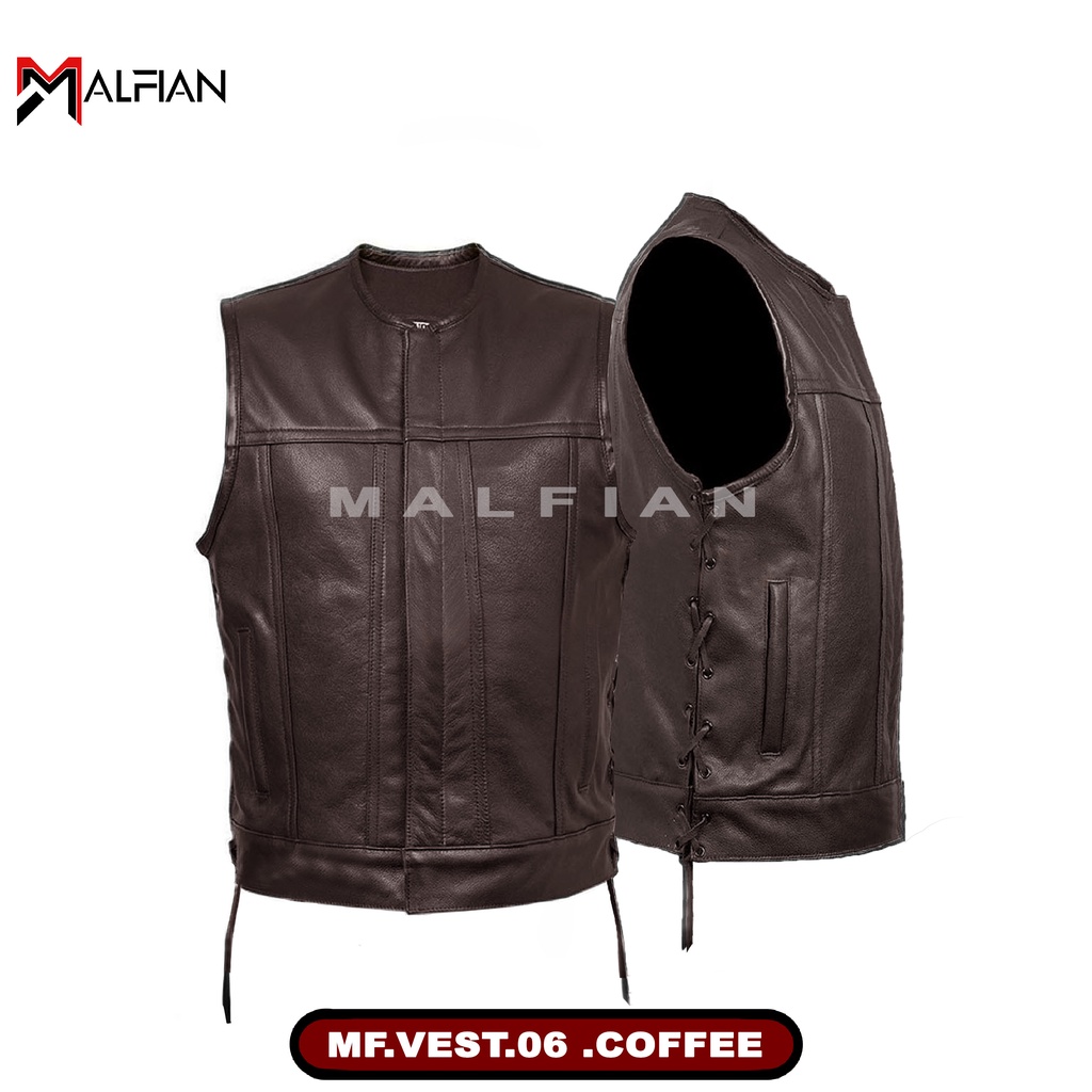 Rompi Pria Rompi Motor Vest Kulit Sintetis Rompi Motor MF.VEST.06