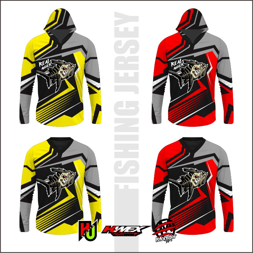 Jersey mancing baju pancing fishing custom printing premium kaos mancing mania kupluk Yellow Red