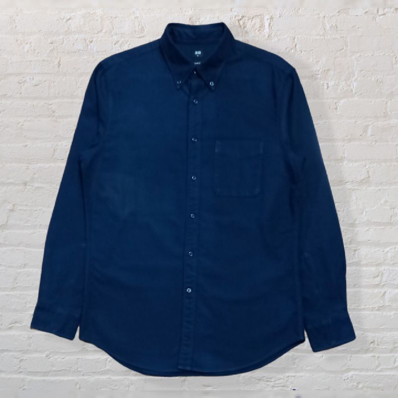 baju kemeja polos pria Uniqlo Navy PL