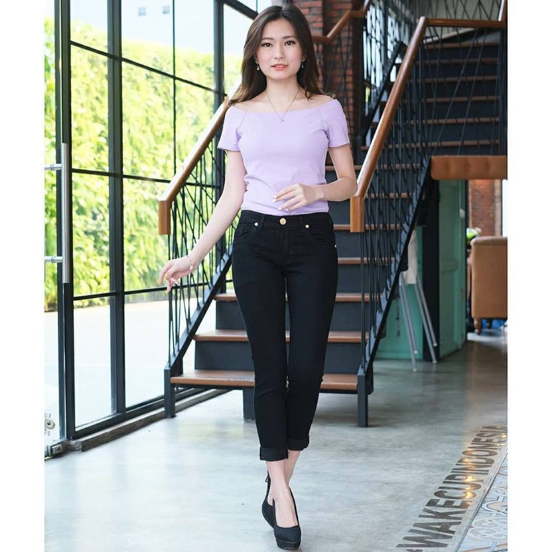 OOTD SZ 27-34 Celana Jeans Hitam Polos Stik Balik Bisa Dibuka