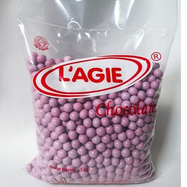 

( 1kg ) Coklat L'agie miniball pink coklat permen pink isi biskuit