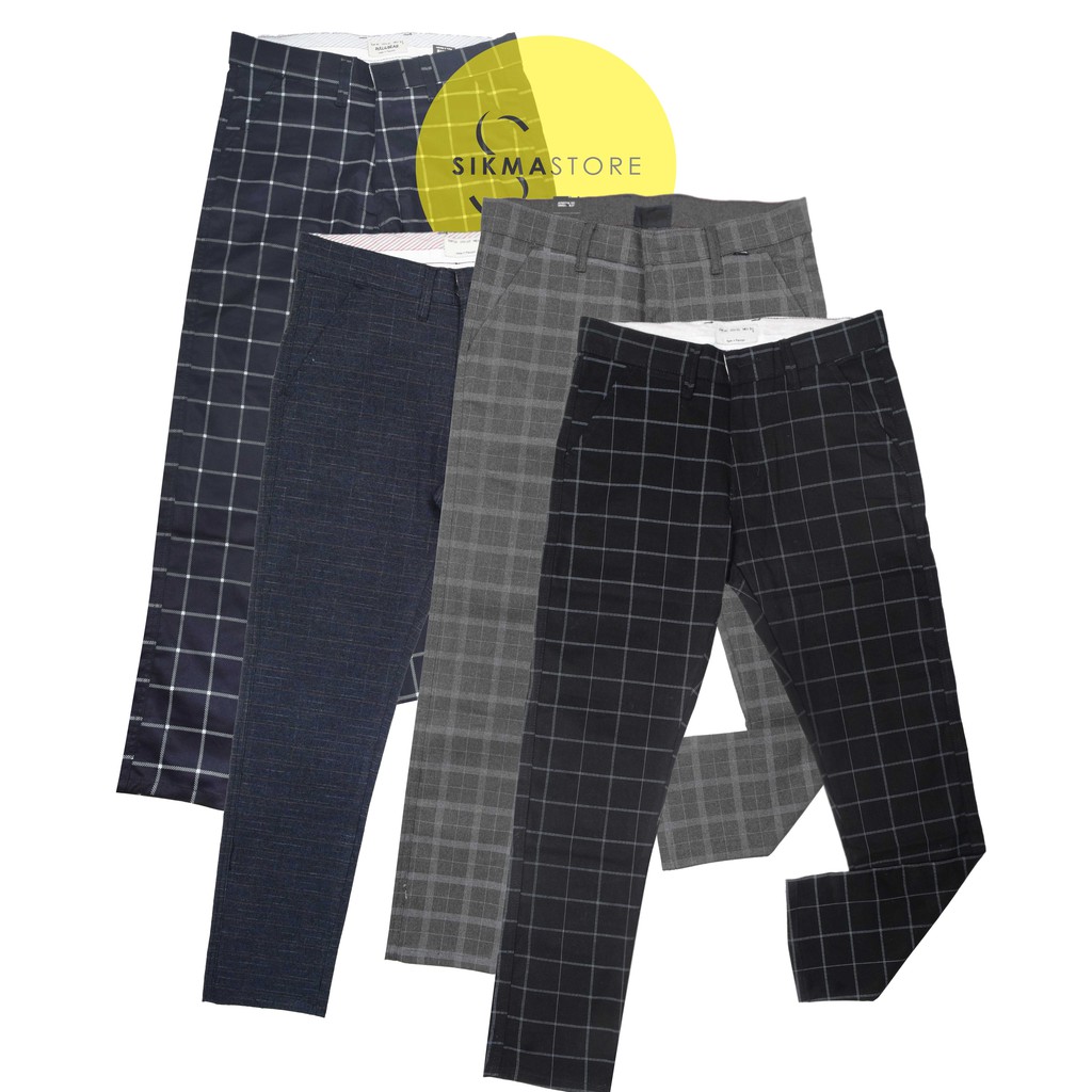 Celana Tartan Cowo Hitam Premium Slimfit