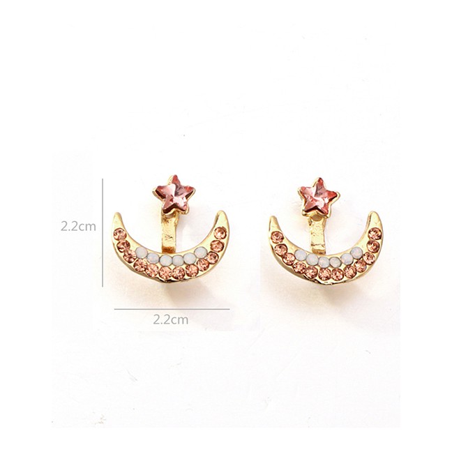 LRC Anting Tusuk Fashion Gold After Hanging Stars: Moon And Color Diamond Stud Earrings F40710