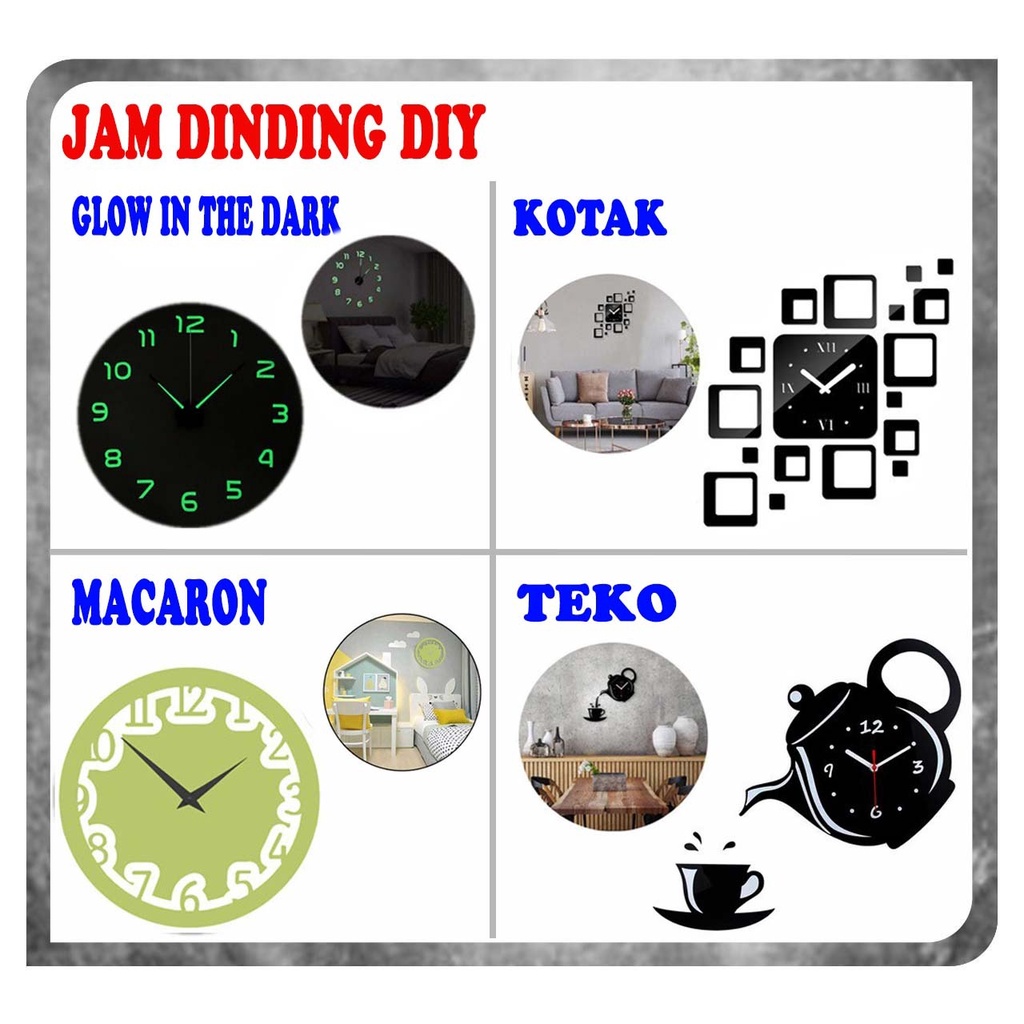 Jam DIY Dekorasi Dinding Jumbo BTS Digital Besar Kecil Menyala Silver Taffware Jam Dinding Besar DIY Giant Wall Clock Quartz Creative Design kotal teko macaron makaron bulat