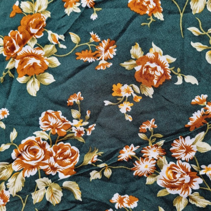 Kain Santung Halus Rayon Santung Motif Bunga Kembang Hijau H6 50cm