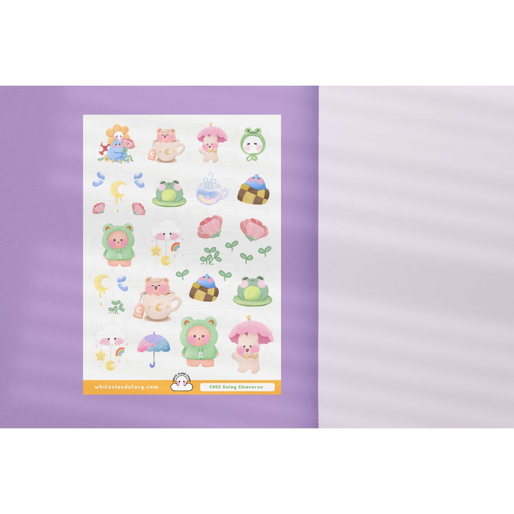 

White Cloud Story Rainy Clooverse Vynil Sticker Sheet