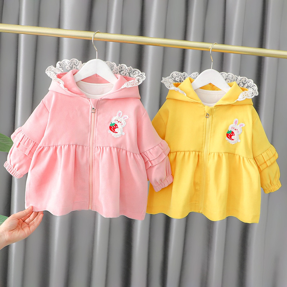 NEW Jaket anak motif telinga kelinci dengan renda putih