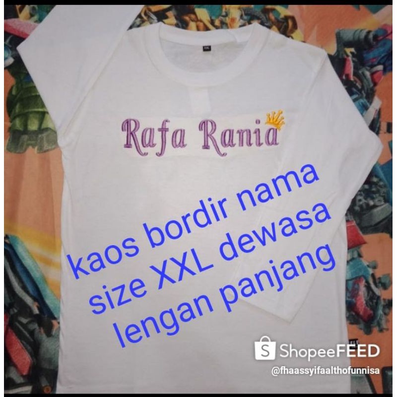 Kaos bordir nama size XXL dewasa lengan panjang