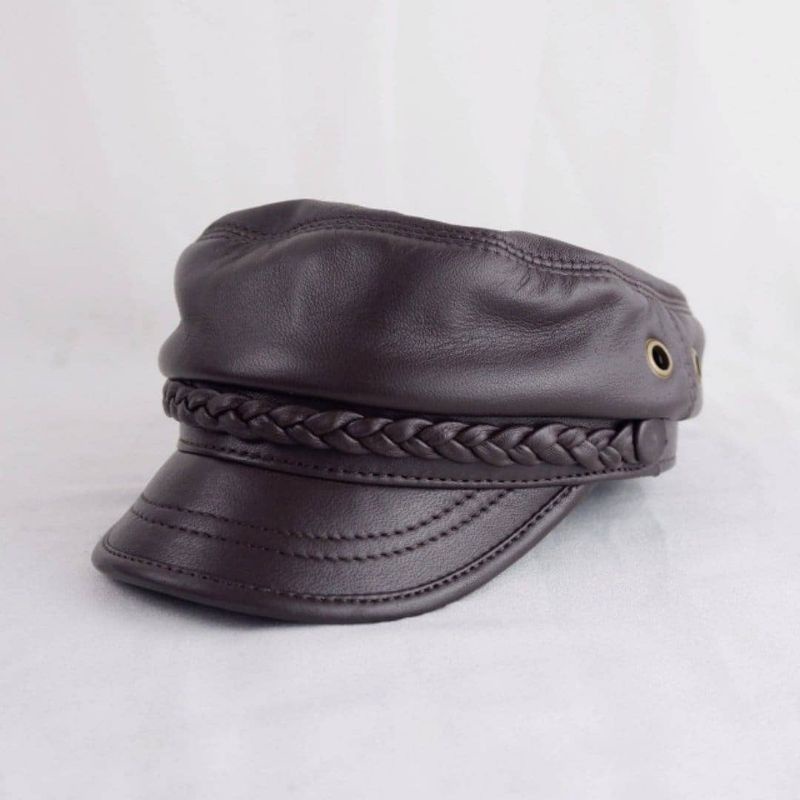 Topi Kulit Asli Pria Model Nahkoda Kapten Pelaut - Topi Ariel Police