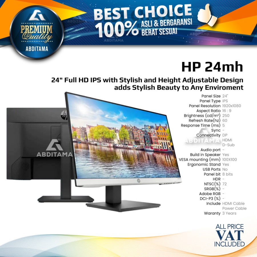 Monitor LED HP 24MH 24" IPS FHD 75Hz Speaker Ergonomic Stand