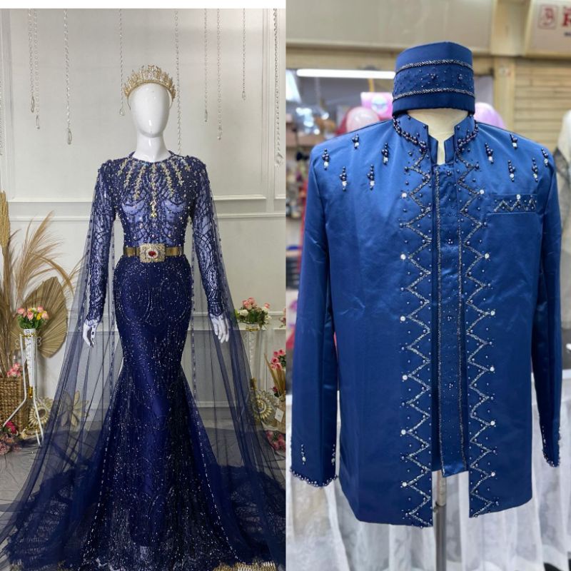 GAUN PENGANTIN COUPLE SLIM BEREKOR//GAUN WEDDING JUBAH// BESKAP PREMIUM