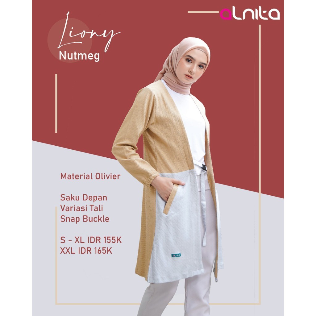 Alnita Outer Liony Cardigan Panjang Wanita Muslimah Bahan Olivier Cardigan Syari Trendy