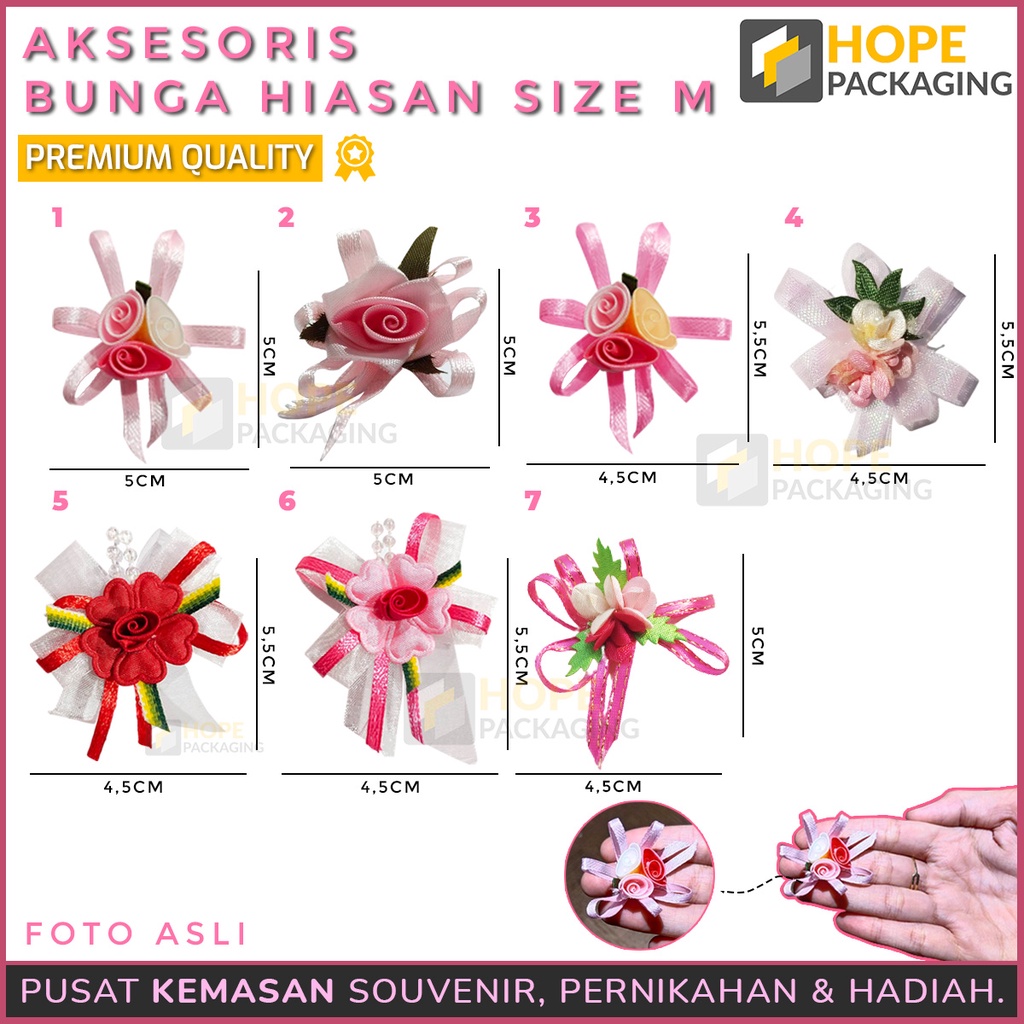 (5 pcs )Pita Hiasan Bunga Jadi Kotak Hampers Uk. S M L / Souvenir Aksesoris Kado Pita Mini