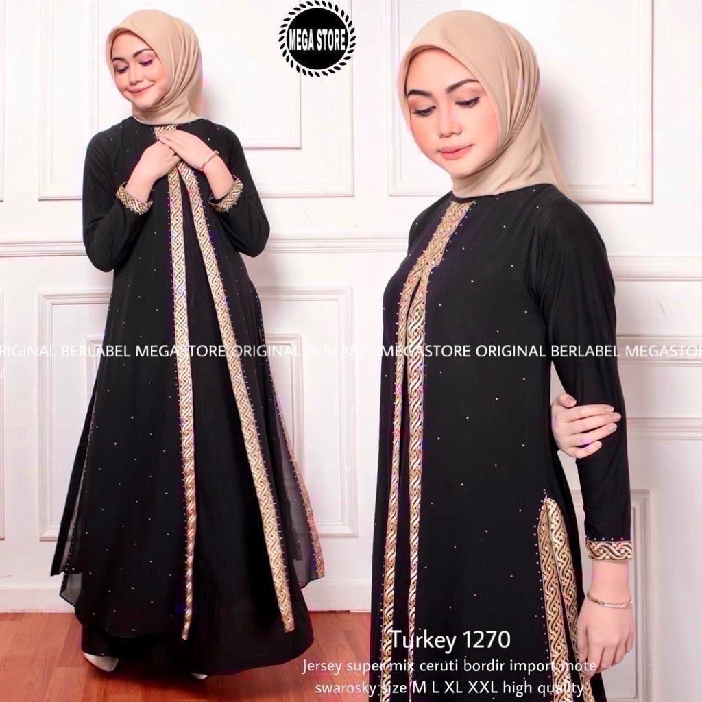 TURKEY 1270 Gamis Abaya Dress Dubai Arabian Style warna Hitam Wanita Ibu ibu Remaja Untuk Pesta Kond