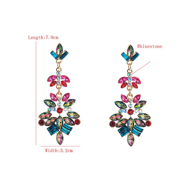 LRC Anting Tusuk Fashion Multilayer Alloy Pierced Earrings With Rhinestones And Flowers D94367