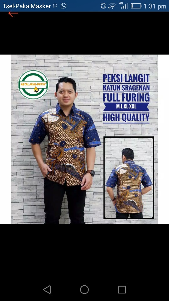 Peksi Langit Kemeja Batik  Lengan Pendek Aljaya Lapis Furing Premium Sedjiwo Dongker Dwi Pangga