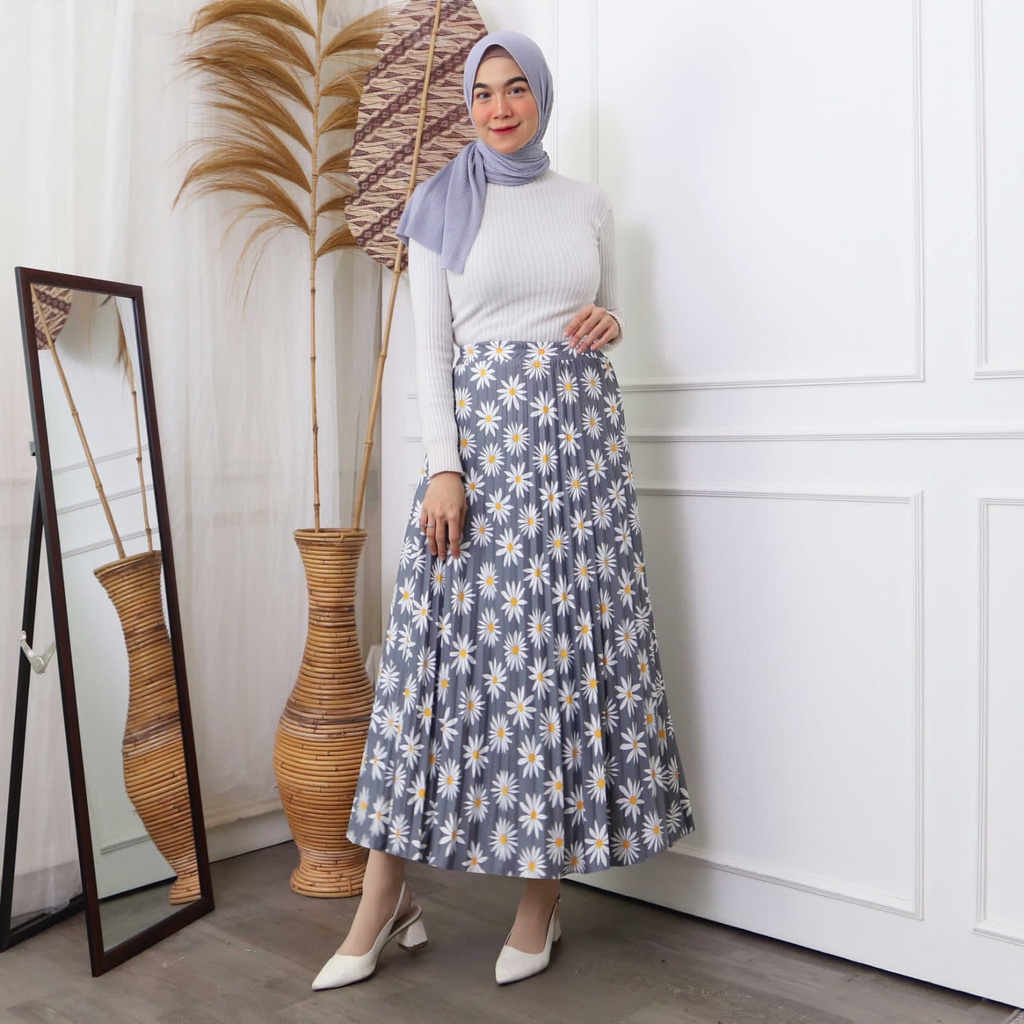 ROK PLISKET MOTIF BUNGA ASTER // ROK MOTIF BUNGA MATAHARI // ROK PLISKET BUNGA ASTER BAHAN  HYGET PREMIUM