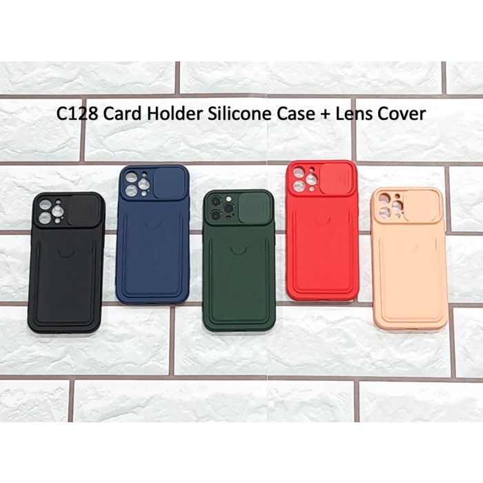 C128 Iphone 12 / 12 Pro / 12 Pro Max / 12 Mini Silicone Card Holder Case + Lens Cover